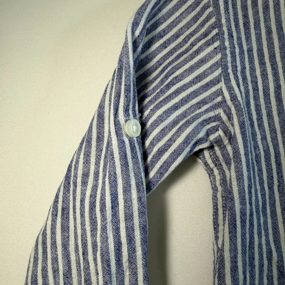 JANIE AND JACK Linen Cotton Blue Striped Button Down 5T
